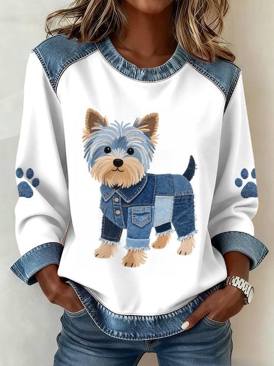 Sudadera encantadora del remiendo del dril de algodón del patrón del perro de Yorkshire Terrier de las mujeres