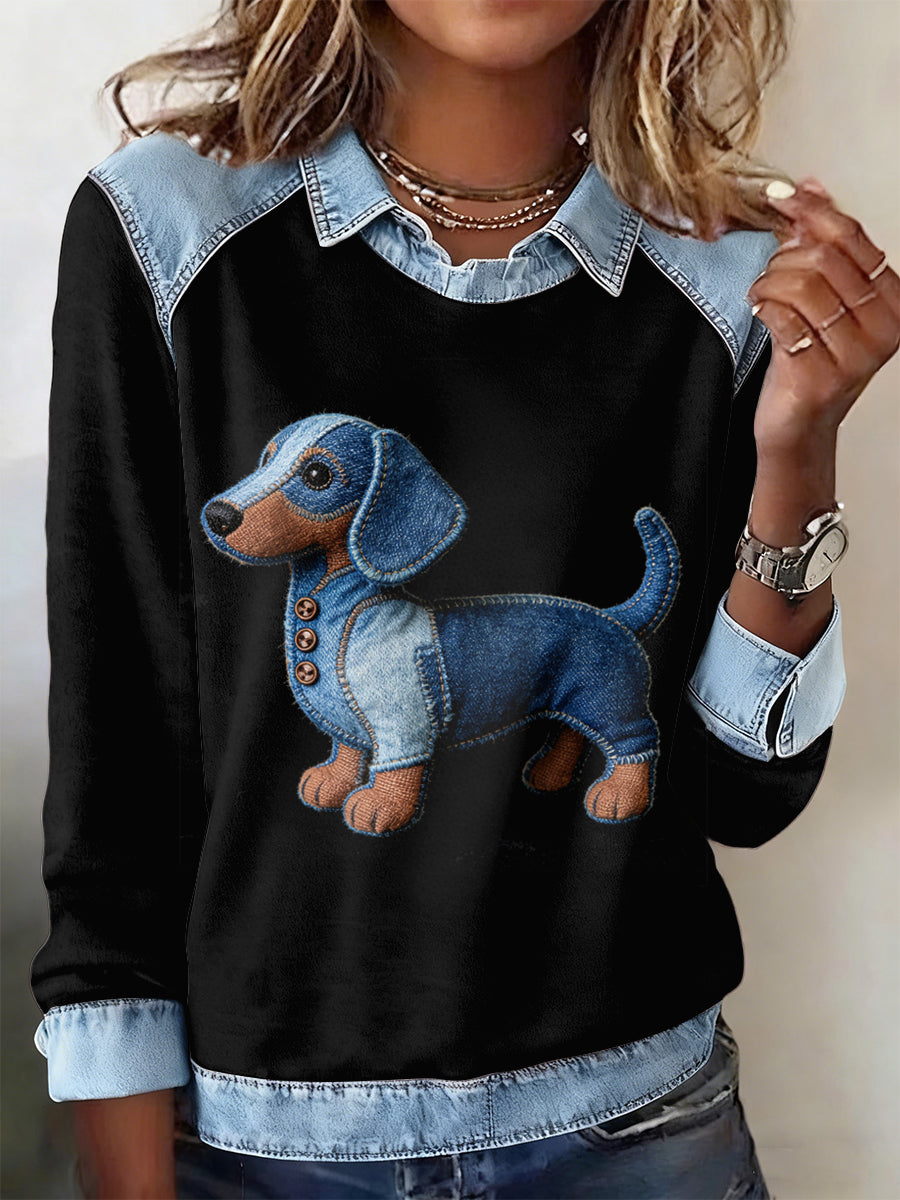 Sudadera de manga larga con estampado animal de solapa para mujer