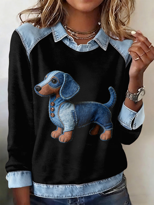 Sudadera de manga larga con estampado animal de solapa para mujer
