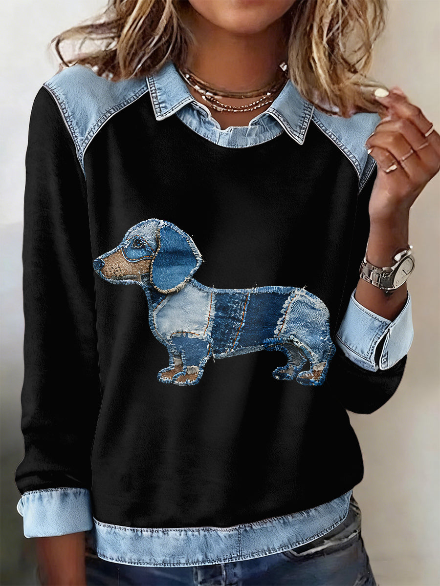 Sudadera de manga larga con estampado animal de solapa para mujer