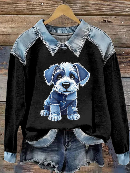 Sudadera de manga larga con estampado animal de solapa para mujer