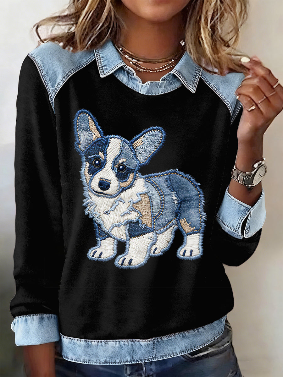 Sudadera de manga larga con estampado animal de solapa para mujer