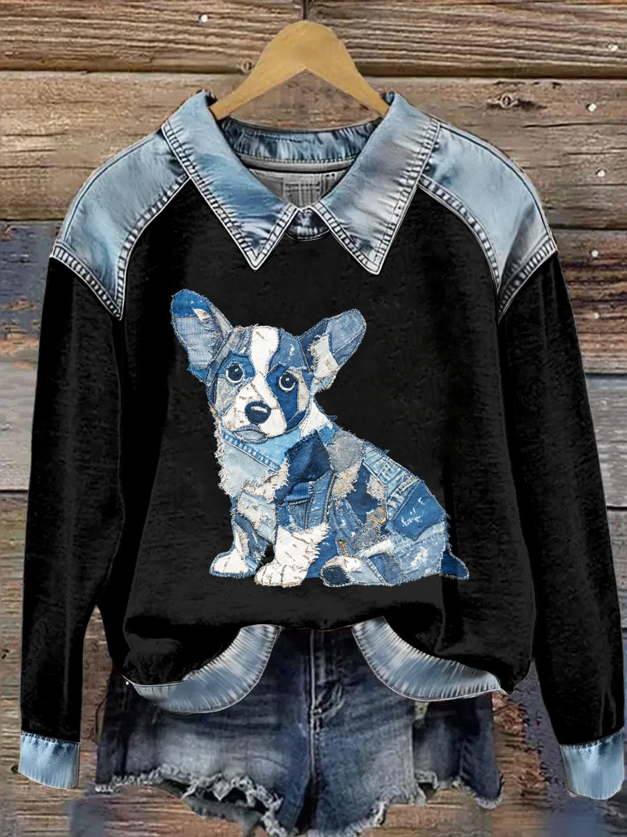 Sudadera de manga larga con estampado animal de solapa para mujer
