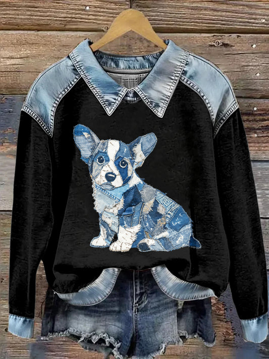 Sudadera de manga larga con estampado animal de solapa para mujer