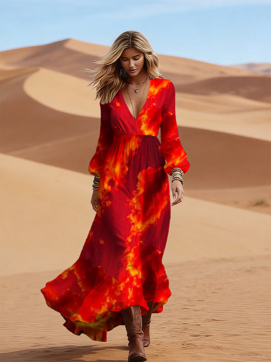 Vestido cómodo casual con cuello en V para mujer