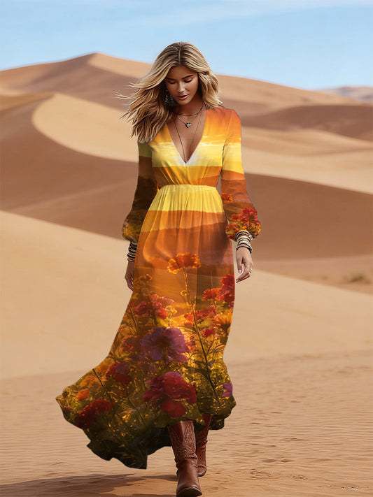 Vestido cómodo casual con cuello en V para mujer