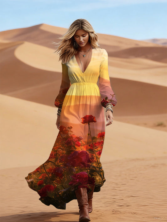 Vestido cómodo casual con cuello en V para mujer