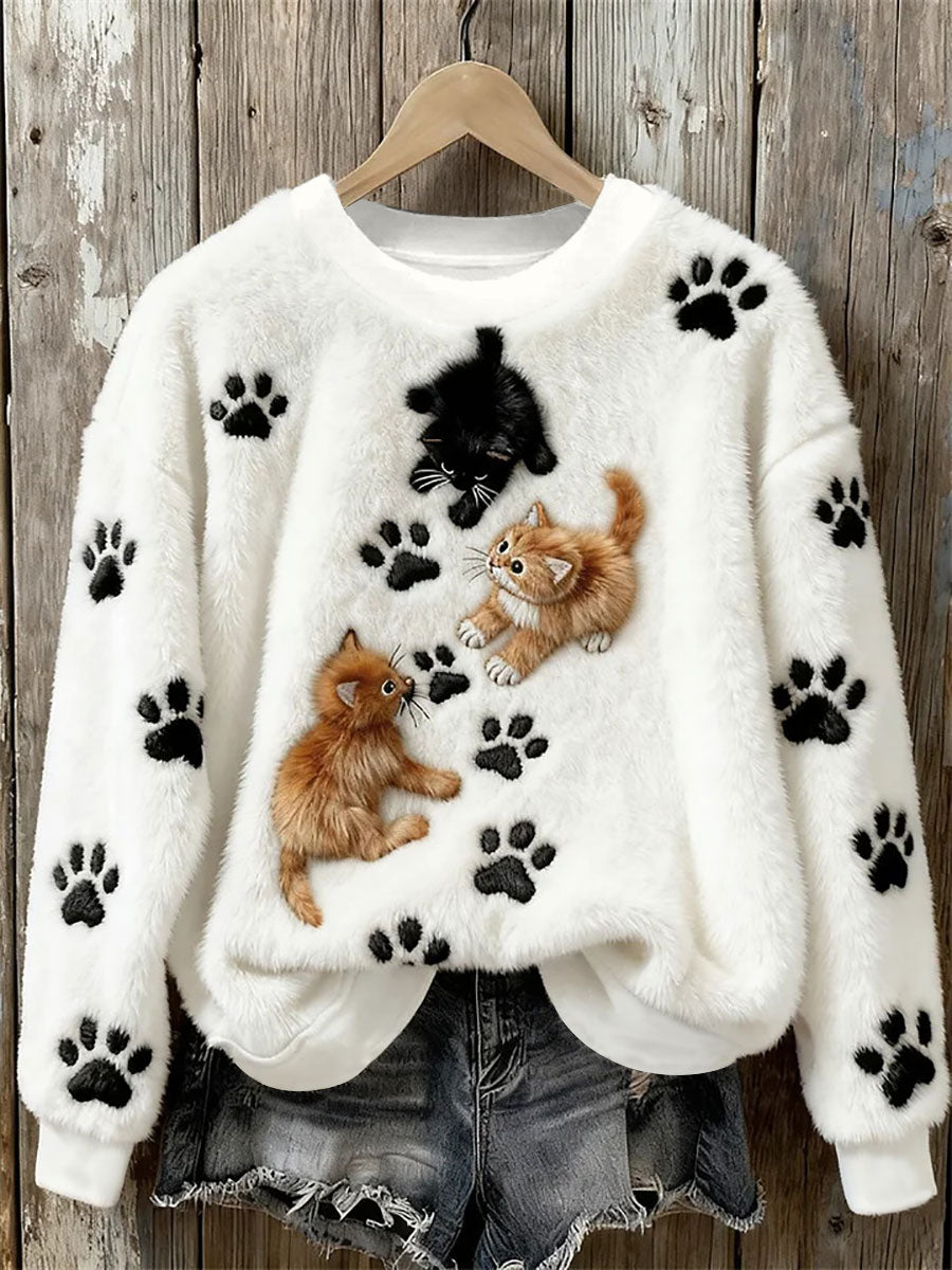 Mujer Gato Estampado de arte Casual Top