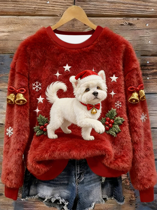 West Highland White Terrier Westie Navidad franela con capucha para mujer
