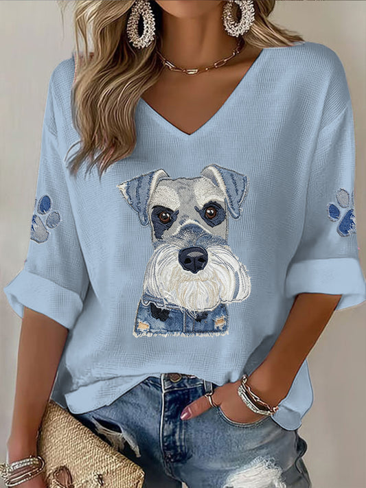 Camiseta casual estampada de mujer con cuello en v estampado animal