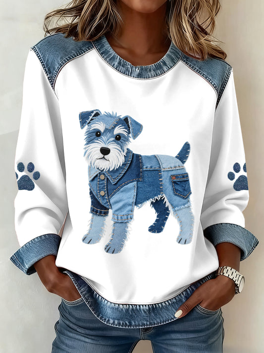 Sudadera encantadora del remiendo del dril de algodón del patrón del perro del Schnauzer de las mujeres
