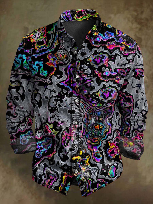 Camisa de manga larga casual con estampado de contraste abstracto colorido