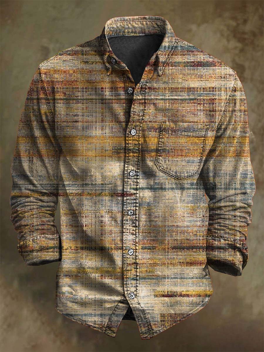 Camisa de manga larga casual con estampado de rayas envejecido vintage
