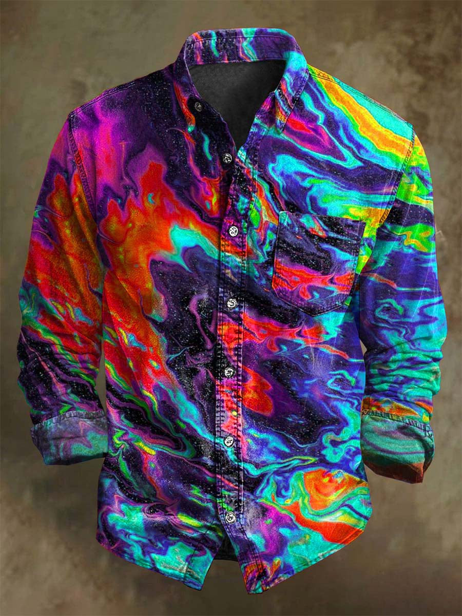 Abstracto Color Clash Art Rendering Casual Impreso Camisa de manga larga