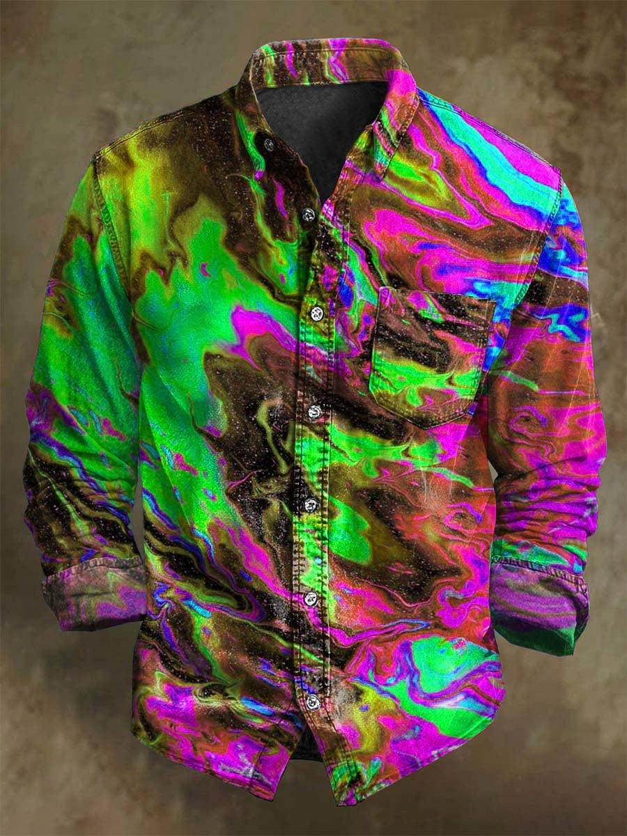 Abstracto Color Clash Art Rendering Casual Impreso Camisa de manga larga