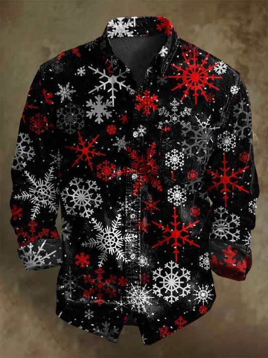 Camisa de manga larga casual con estampado de copo de nieve de Navidad