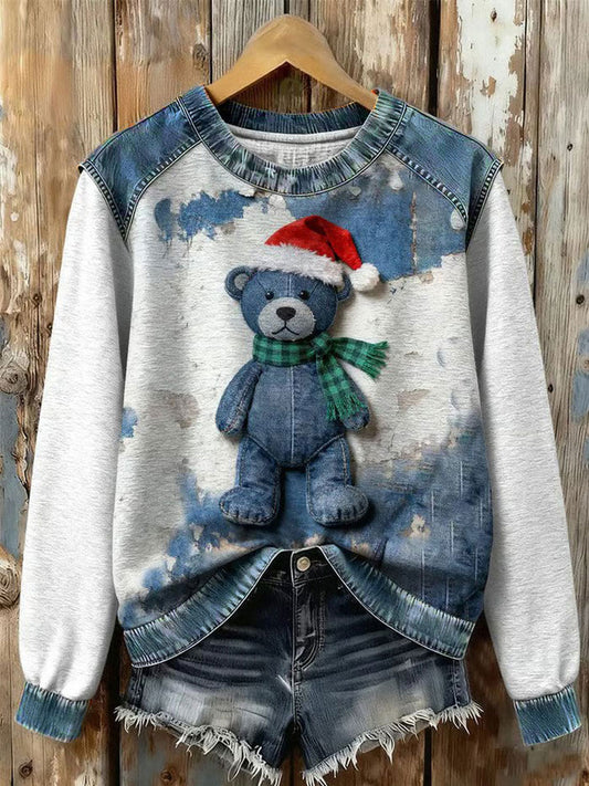 Sudadera Patchwork Art Bear Denim para mujer