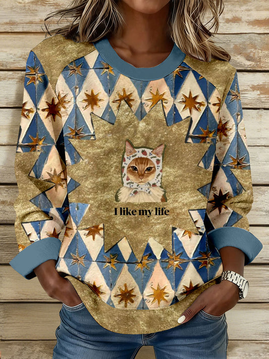 Sudaderas con estampado de gato I Like My Life de mujer