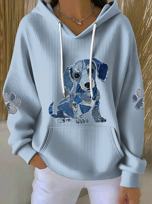 Sudadera con capucha de manga larga con cuello redondo estampado animal para mujer