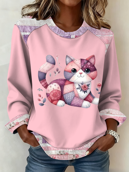 Lindo gato de las mujeres de impresión Patchwork Top