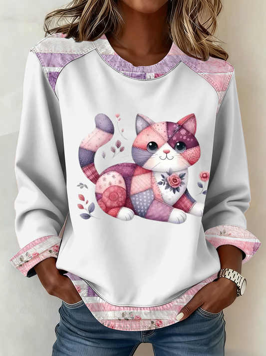 Lindo gato de las mujeres de impresión Patchwork Top