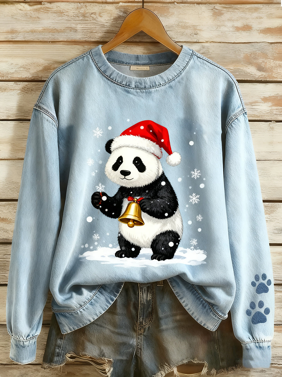 Retro Denim Patchwork Animal Art Print Casual Comfort Sudadera de manga larga para mujer
