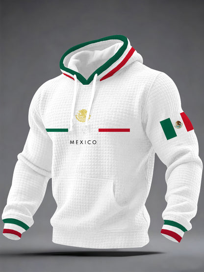 Hombres de impresión bandera mexicana Casual Waffle Hoodie