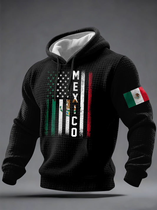Hombres de impresión bandera mexicana Casual Waffle Hoodie