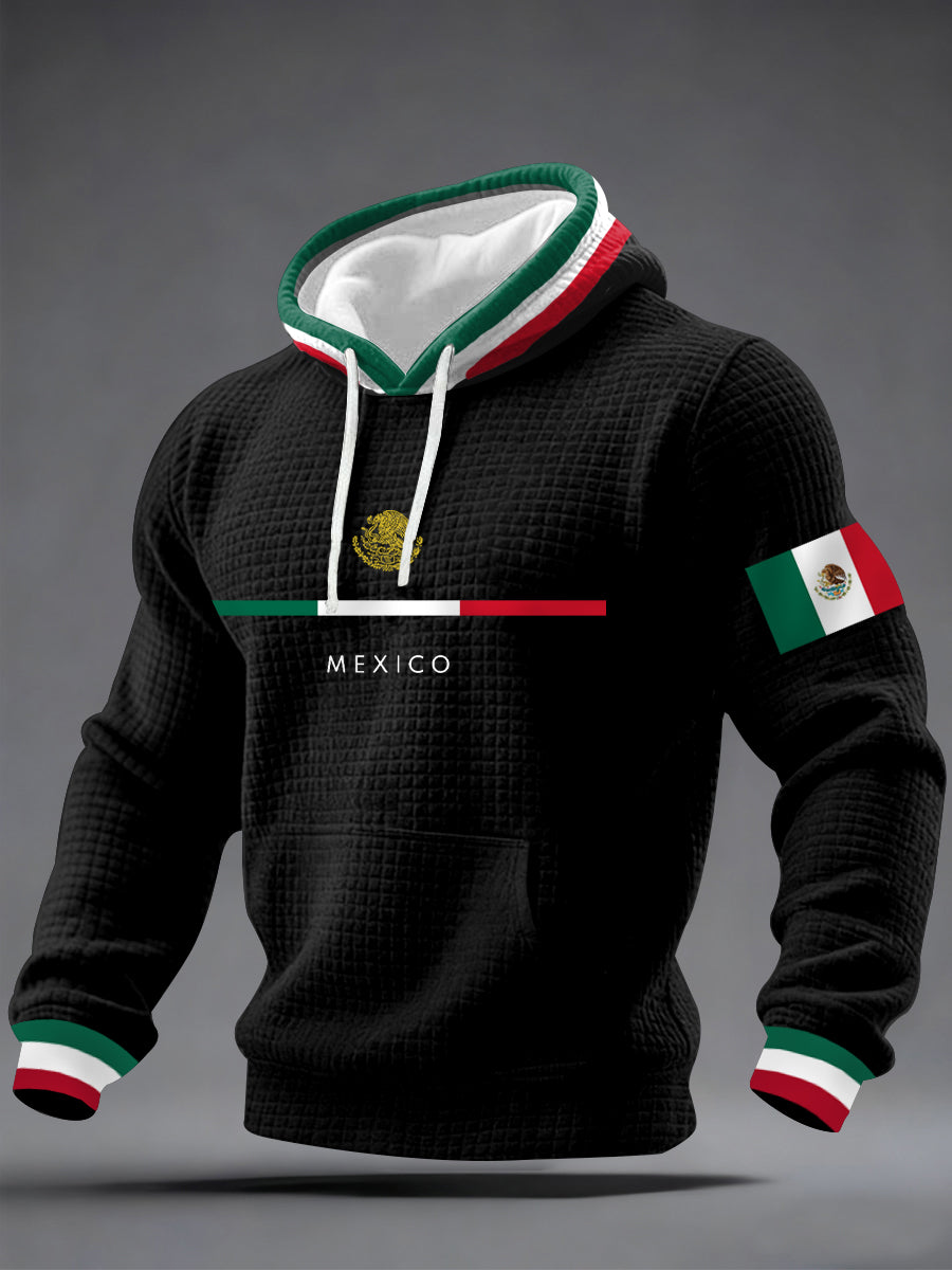 Hombres de impresión bandera mexicana Casual Waffle Hoodie