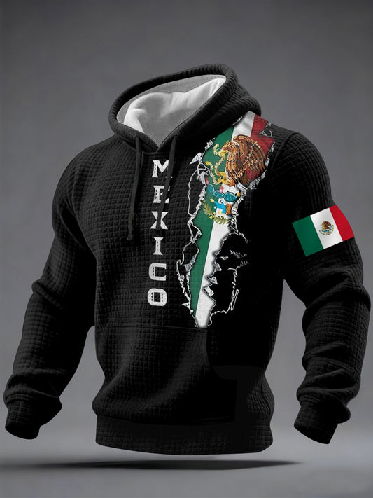 Hombres de impresión bandera mexicana Casual Waffle Hoodie