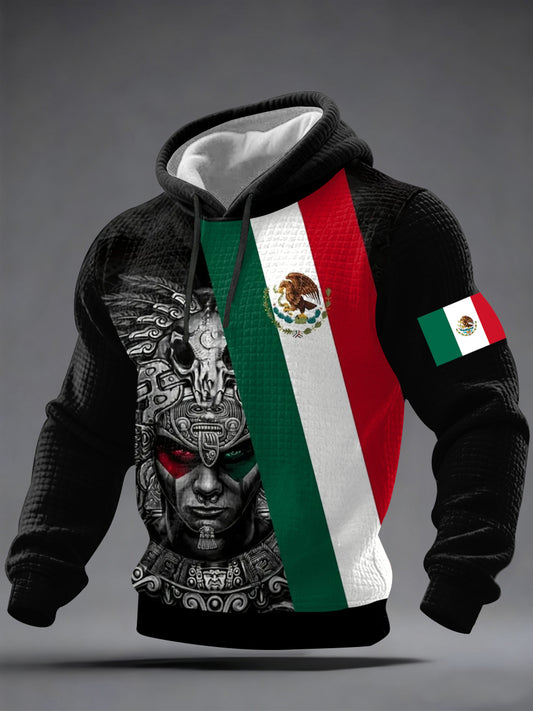 Hombres de impresión bandera mexicana Casual Waffle Hoodie