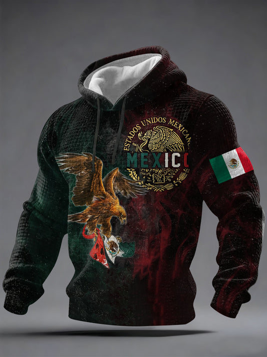 Hombres de impresión bandera mexicana Casual Waffle Hoodie