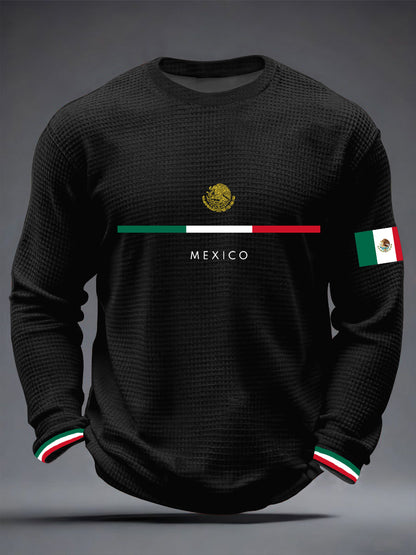 Camiseta de manga larga con estampado de bandera mexicana para hombre