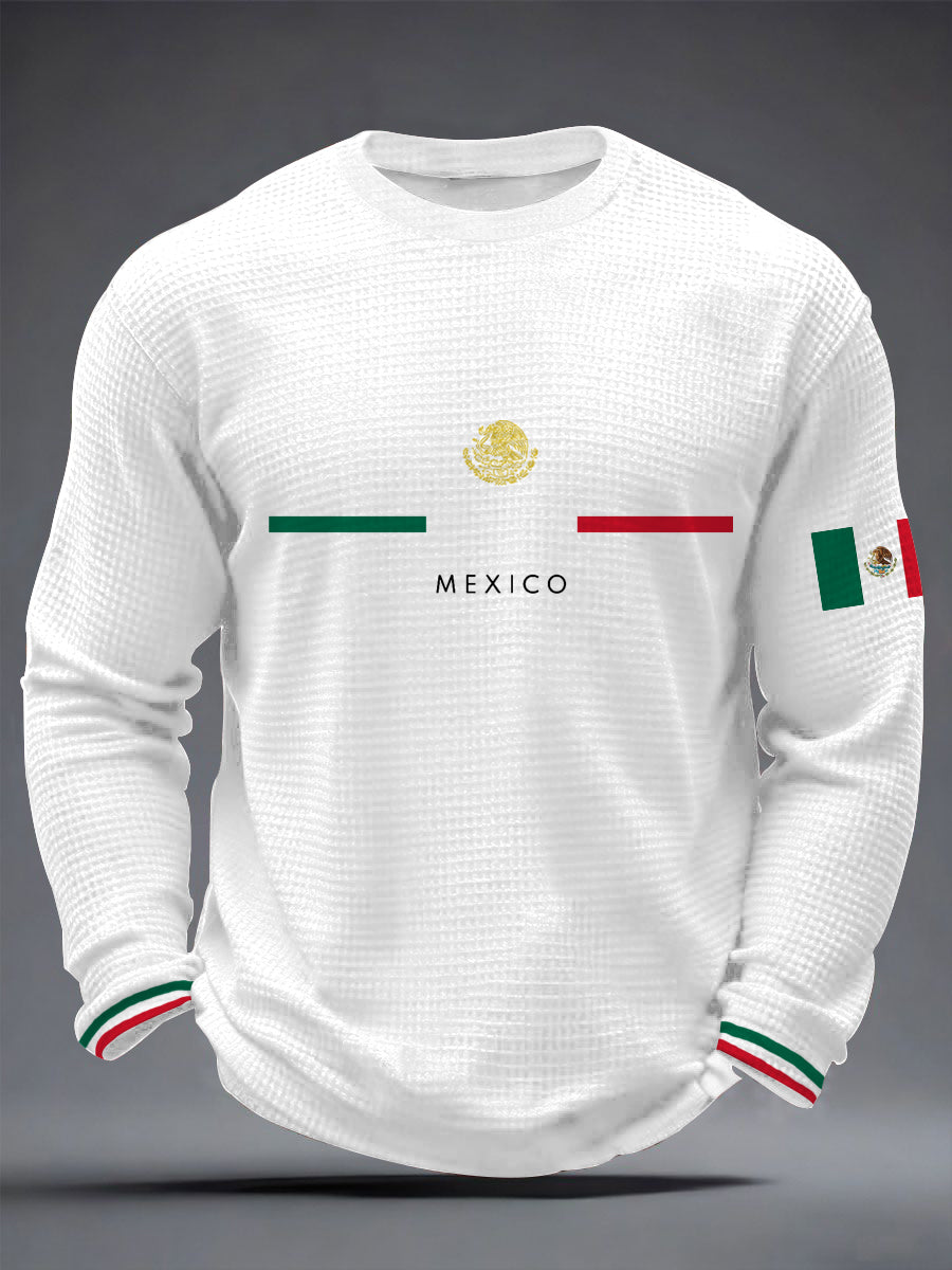 Camiseta de manga larga con estampado de bandera mexicana para hombre