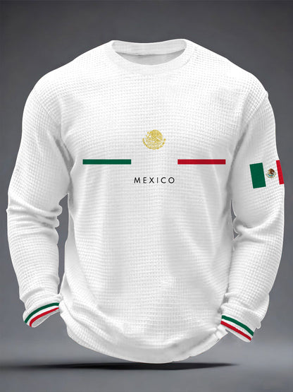 Camiseta de manga larga con estampado de bandera mexicana para hombre