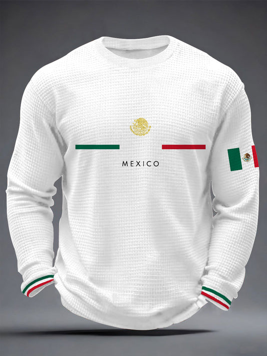 Camiseta de manga larga con estampado de bandera mexicana para hombre
