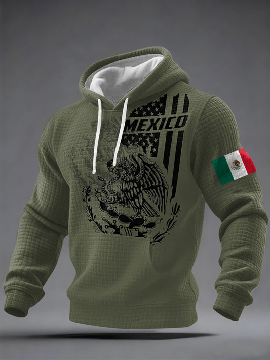 Hombres de impresión bandera mexicana Casual Waffle Hoodie