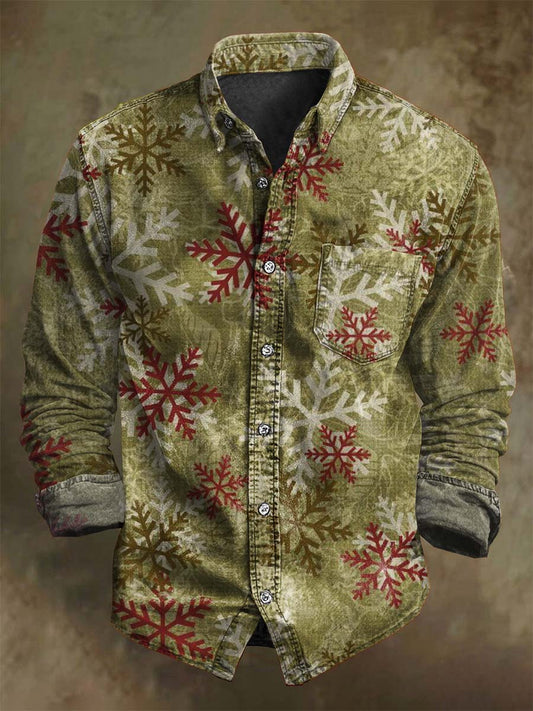 Camisa de manga larga casual con estampado de copo de nieve de Navidad