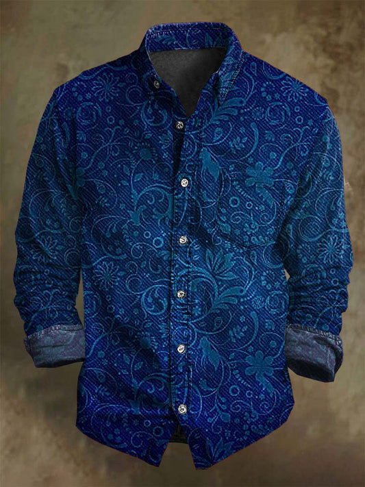 Camisa de manga larga casual con estampado floral vintage