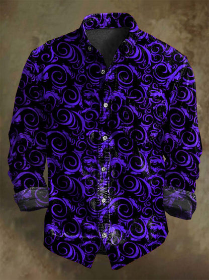 Camisa de manga larga casual con estampado de remolino vintage