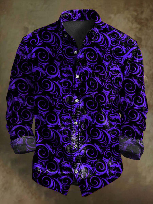 Camisa de manga larga casual con estampado de remolino vintage
