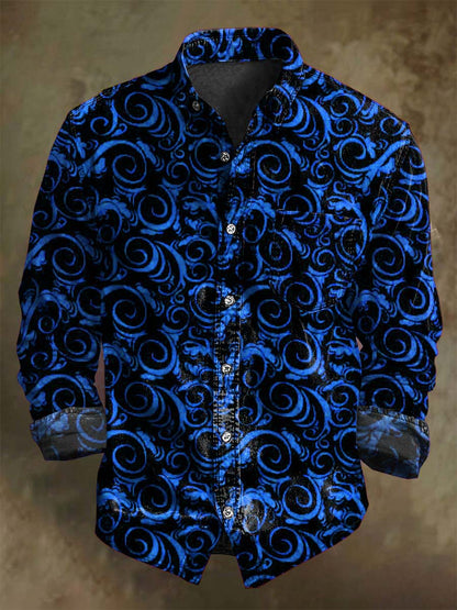 Camisa de manga larga casual con estampado de remolino vintage