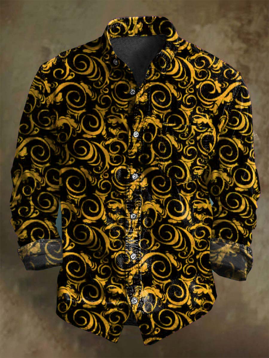 Camisa de manga larga casual con estampado de remolino vintage