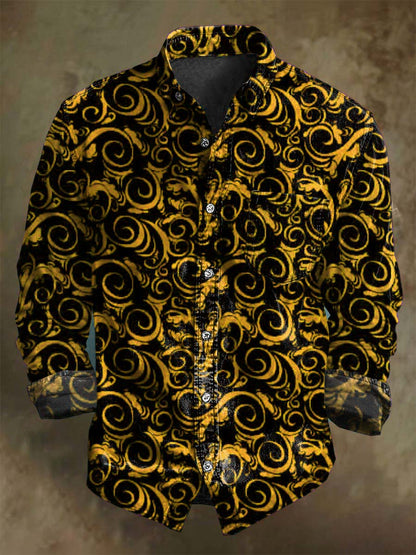 Camisa de manga larga casual con estampado de remolino vintage