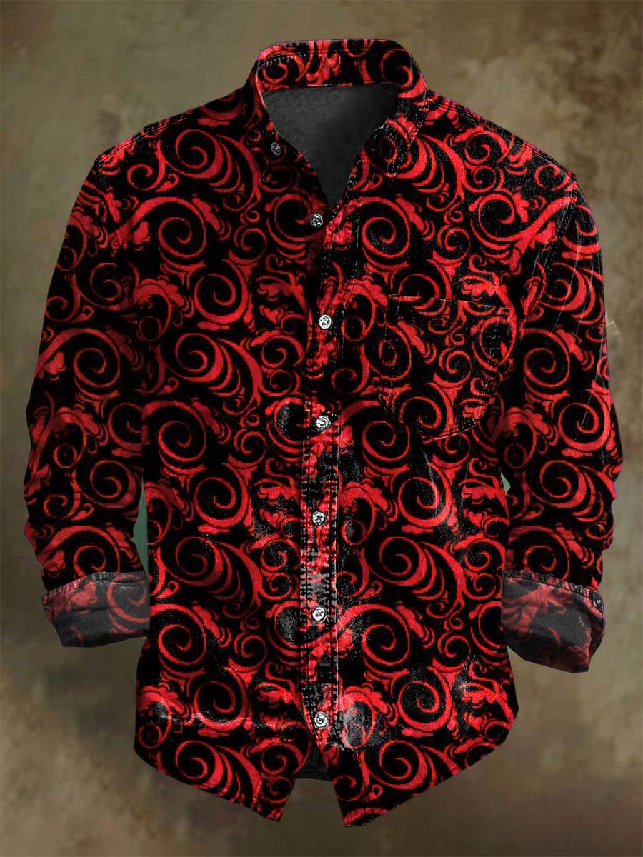 Camisa de manga larga casual con estampado de remolino vintage