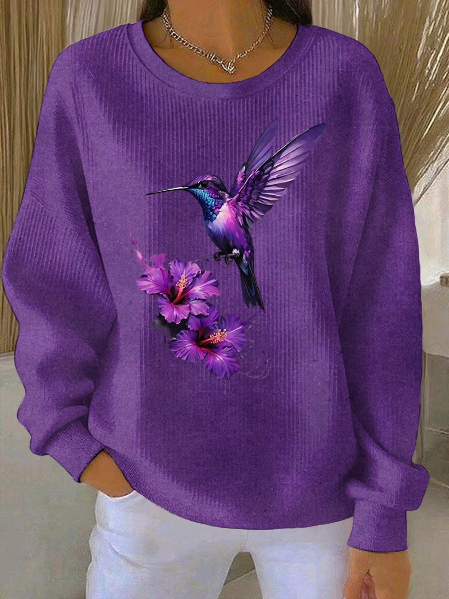 Sudadera casual con estampado de arte púrpura para mujer