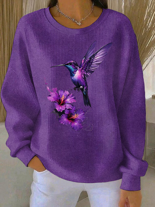 Sudadera casual con estampado de arte púrpura para mujer