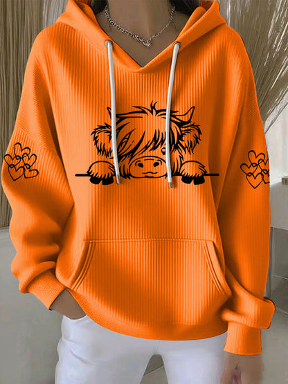 Mujer Highland Cow Print Casual Hoodie