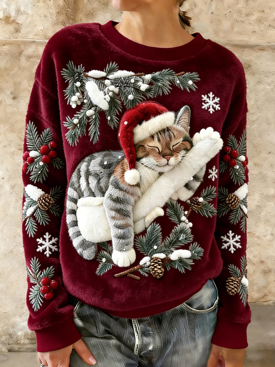 Sudadera con capucha de franela casual con estampado de arte lindo de Navidad para mujer