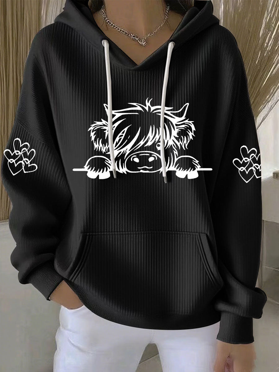 Mujer Highland Cow Print Casual Hoodie